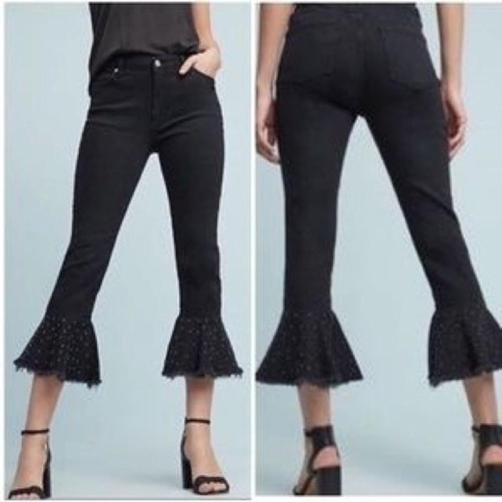 Anthropologie Pilcro Ruffles Studded Crop Jeans